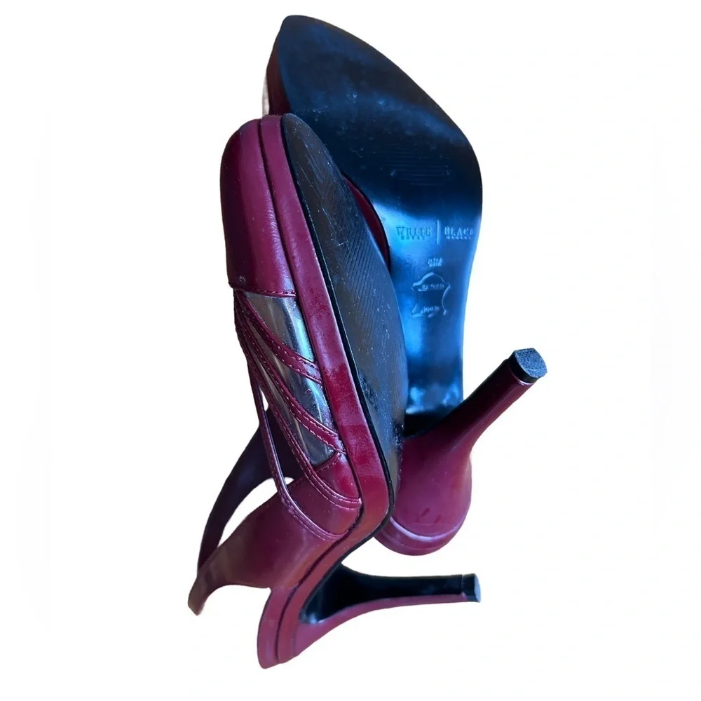 WHBM Burgundy Slip On 3” Heels, Size 8.